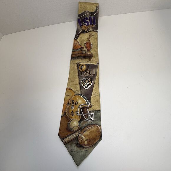 Eagles Wings LSU Sports Theme 100% Silk Neck Tie - Picture 3 of 6